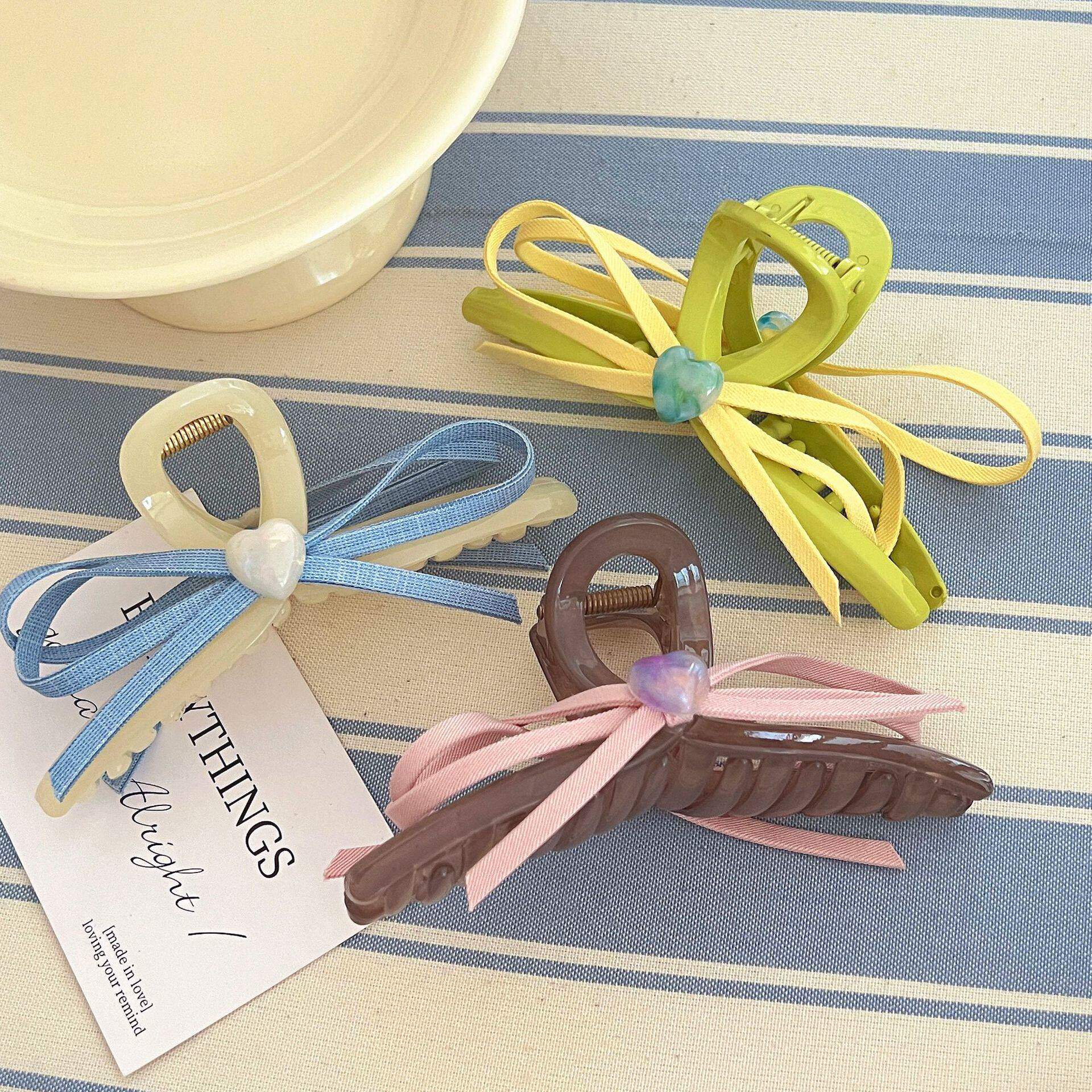 爱心蝴蝶结抓夹甜美缎带气质发抓后脑勺盘发夹子发夹网红鲨鱼夹