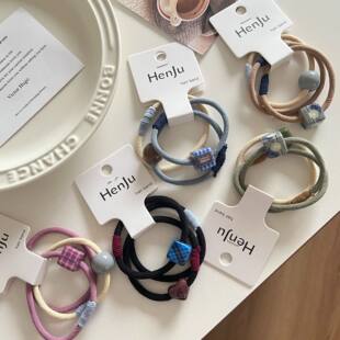 马尾发圈头绳复古发饰发绳韩国ins皮筋头饰 格子新款 3根装 好看