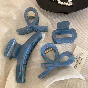 2026新款红色波点蓝色抓夹简约百搭高级感鲨鱼夹发量中等简约抓夹