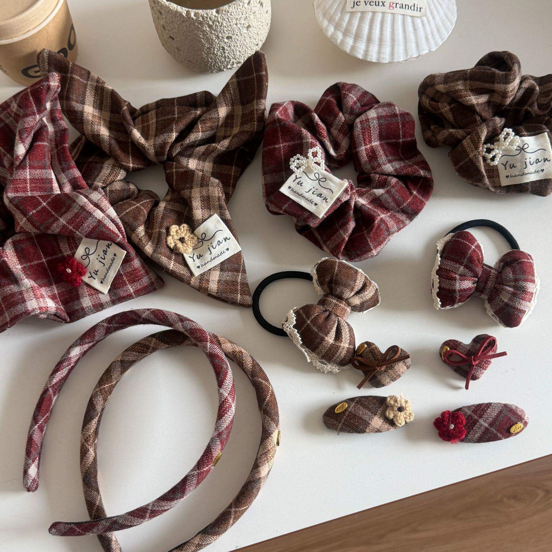 秋冬美拉德风格子方巾发圈大肠圈女韩系方形低马尾发绳扎头发皮筋