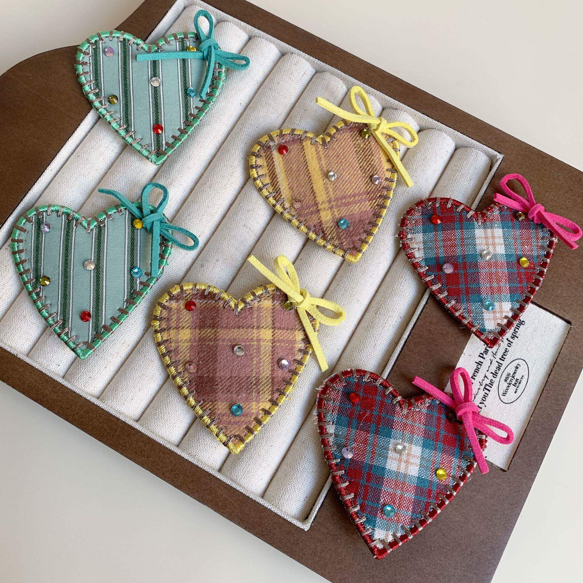 彩色水钻格纹蝴蝶结爱心发夹甜美少女侧边刘海夹桃心碎发发夹发饰