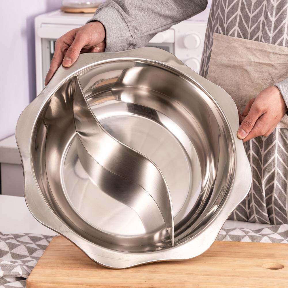 鸳鸯锅火锅盆加厚家用请汤盆八角盆商用不锈钢火锅涮锅电磁炉专用