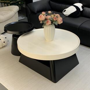 圆形黑白咖啡桌客厅家居2025新法式奶油风格Normcore小公寓可访问