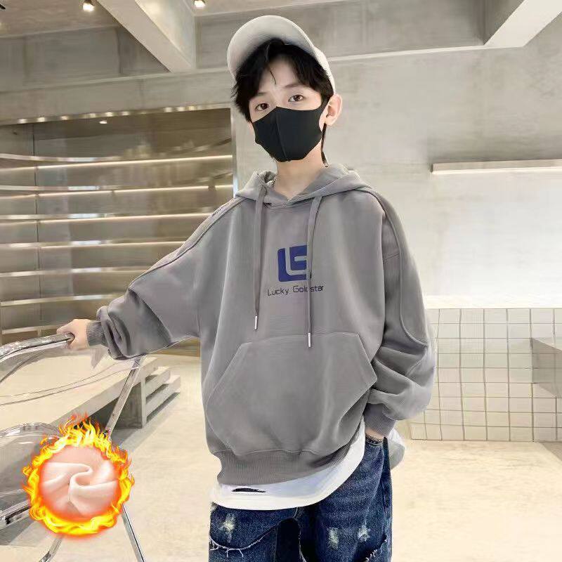 男童加绒加厚卫衣中大童连帽上衣2026新款秋冬装儿童韩版帅气保暖