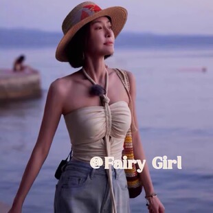 [Fairy Girl] 电音朵拉秦岚同款泳衣女连体遮肚显瘦挂脖抹胸聚拢