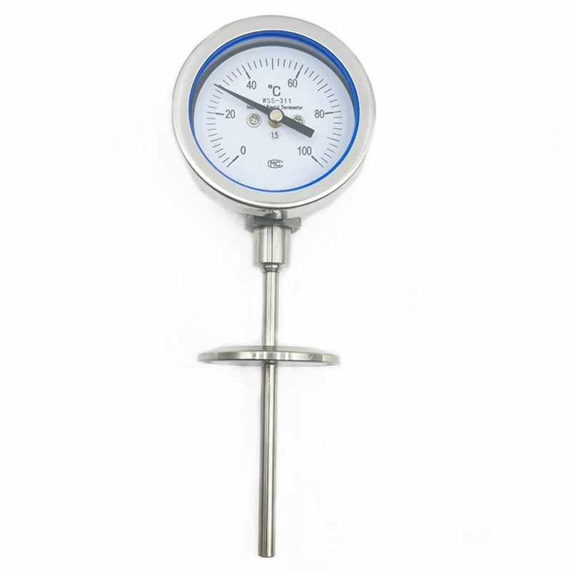 上海仪表 卫生型双金属温度计WSS一311 L=160mm 0-100 卡盘50.5