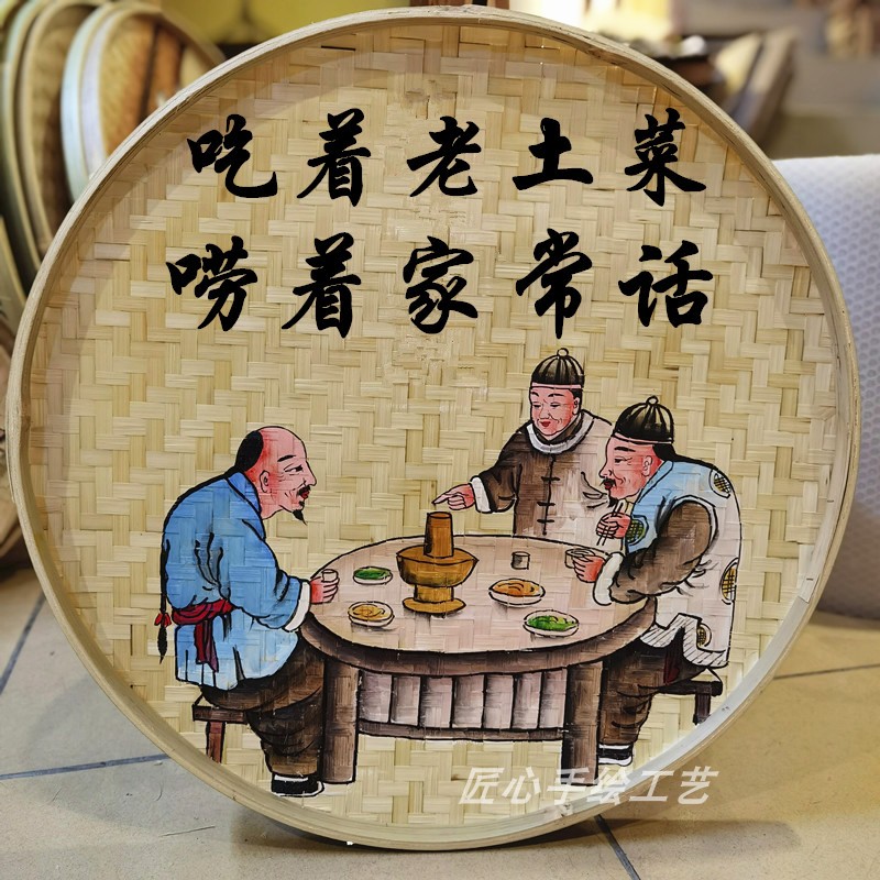 手绘新款人物无框画墙农家乐餐厅餐馆饭店墙上装饰画创意挂件挂画图片