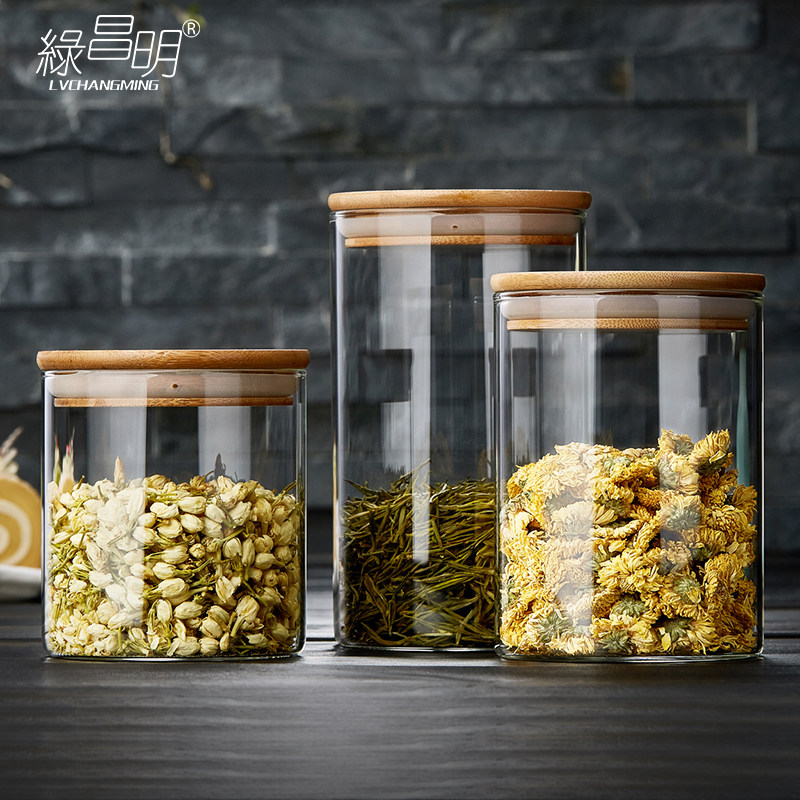 绿昌明玻璃茶叶罐大小号便携普洱存茶罐家用透明密封储茶罐茶叶盒