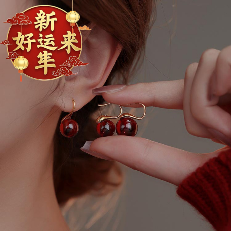 【新年好运来】S999纯银石榴石耳