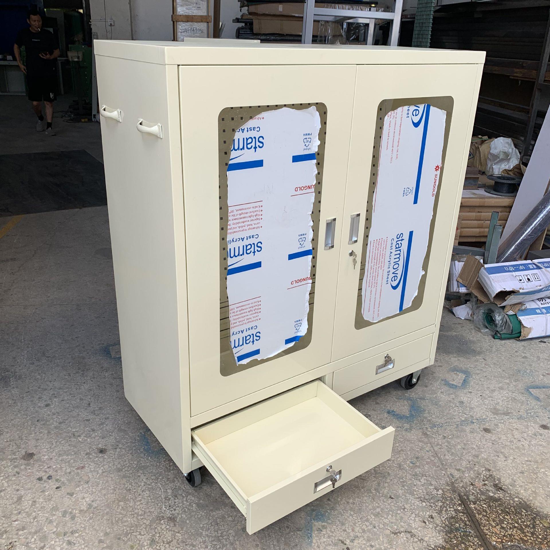 带轮铁制工具柜双开门带抽工具收纳整理柜深圳工厂物品储物柜