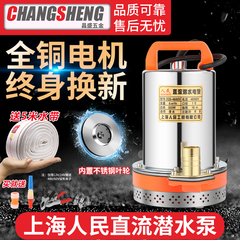 上海人民12V24V48V60V72V直流潜水泵抽水泵家用农用刷车电动车