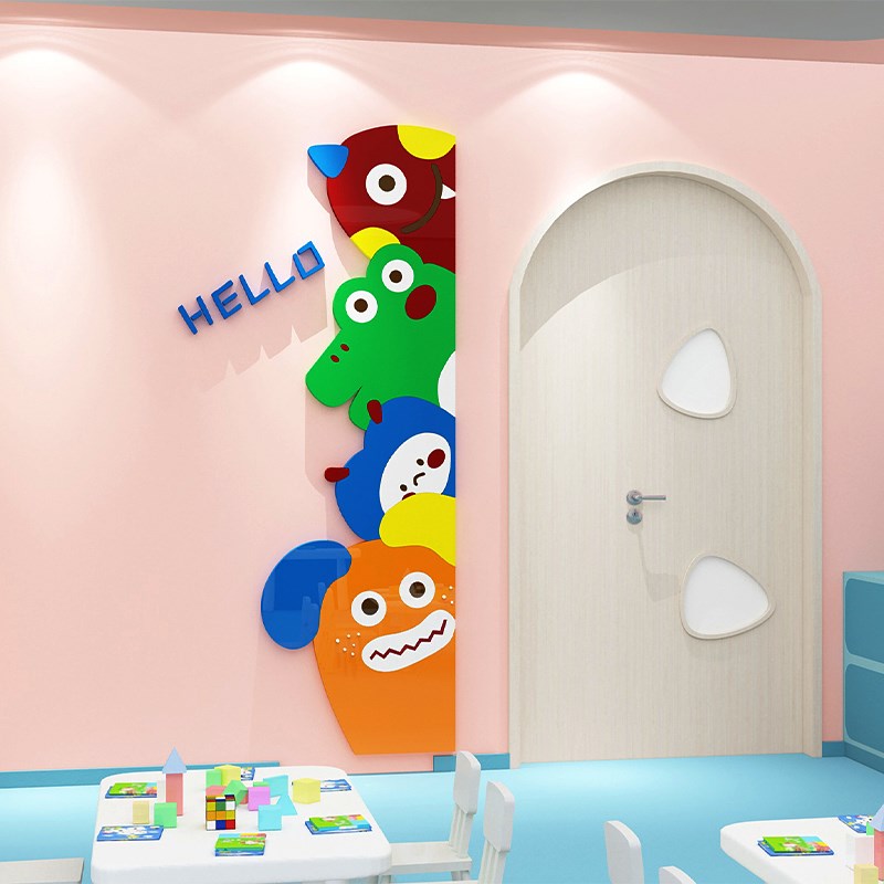 男孩儿童房间布置装饰卧室床头墙面贴纸亚克力卡通动物墙贴3d立体