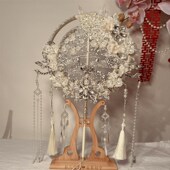 团扇新娘结婚diy材料高级扇子秀禾手工婚扇中式 成品银色喜扇双面