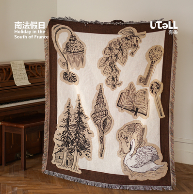 Utell有条/南法假日线毯插画装饰挂毯露营盖毯户外空调毯沙发毛毯