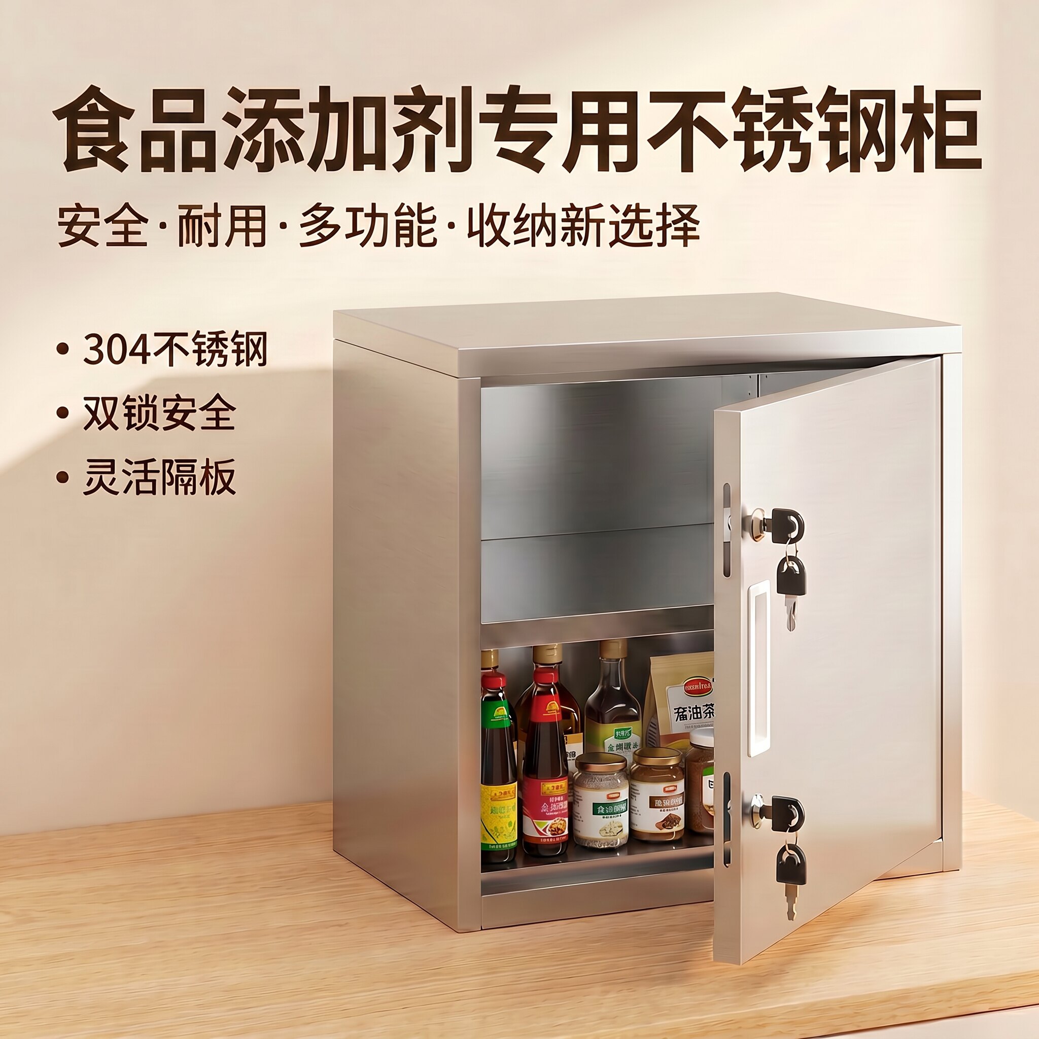 304不锈钢食品添加剂存放柜药品收纳柜户外挂墙储物柜带锁可定制图片