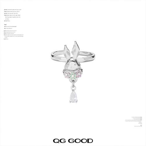 可爱兔子戒指气质开口戒可调节礼物潮男女日韩情侣网红镀银金属风