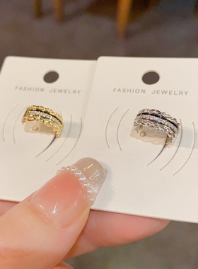 日韩时尚简约镶钻金属链条耳骨夹女小众独特设计感无耳洞耳夹批发