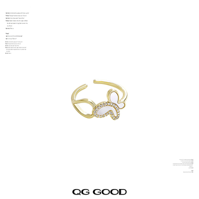 锆石蝴蝶母贝戒指女小众高级轻奢优雅时尚感食指戒开口可调节指环