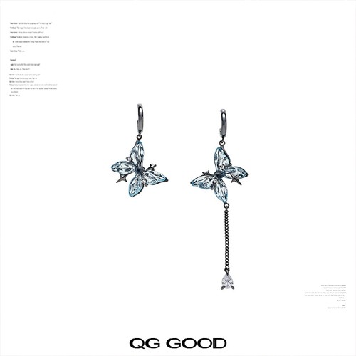 蓝色蝴蝶耳环长款流苏高级感耳坠小众设计感气质耳饰礼物穿搭节日