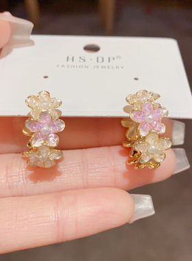 春季新款轻奢时尚小清新双面花朵耳扣小众气质简约百搭设计感耳圈
