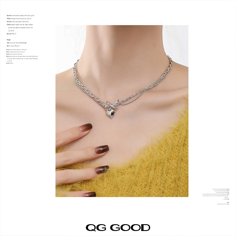 原创设计金色铜箔爱心项链女简约百搭双层叠戴时尚个性高级感礼物