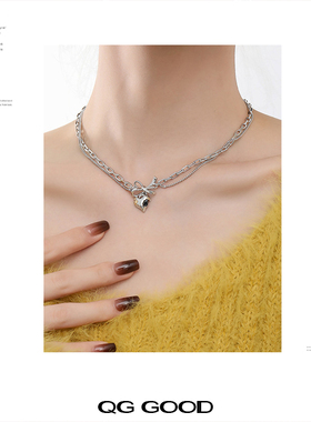 原创设计金色铜箔爱心项链女简约百搭双层叠戴时尚个性高级感礼物