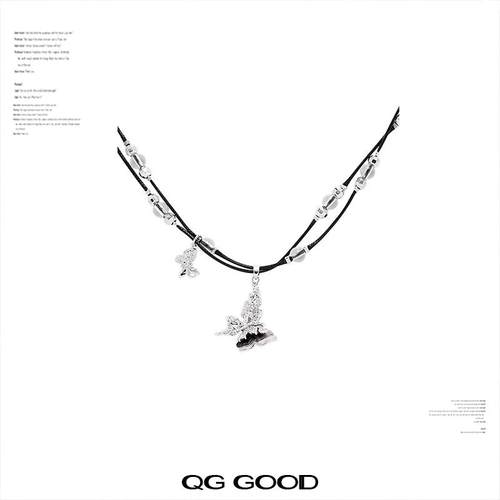 水墨肌理蝴蝶项链配饰女秋冬新款毛衣链轻奢高级感小众个性锁骨链