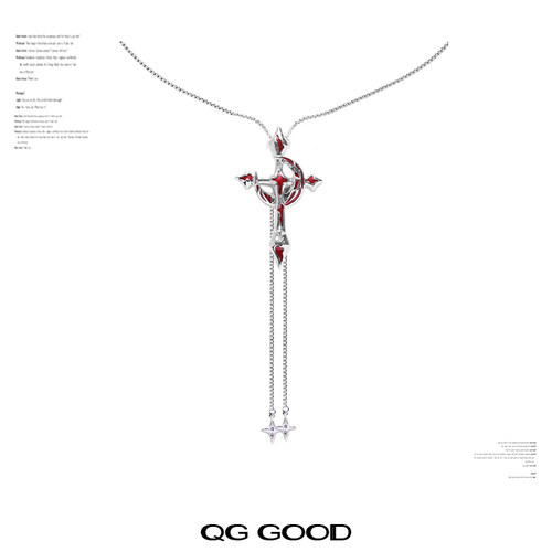 原创小众独特个性血月十字架项链女抽拉式甜酷设计感锁骨链