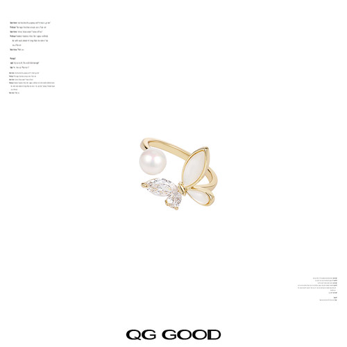 高级感个性夸张精致蝴蝶珍珠锆石开口戒指女轻奢风时尚百搭食指戒