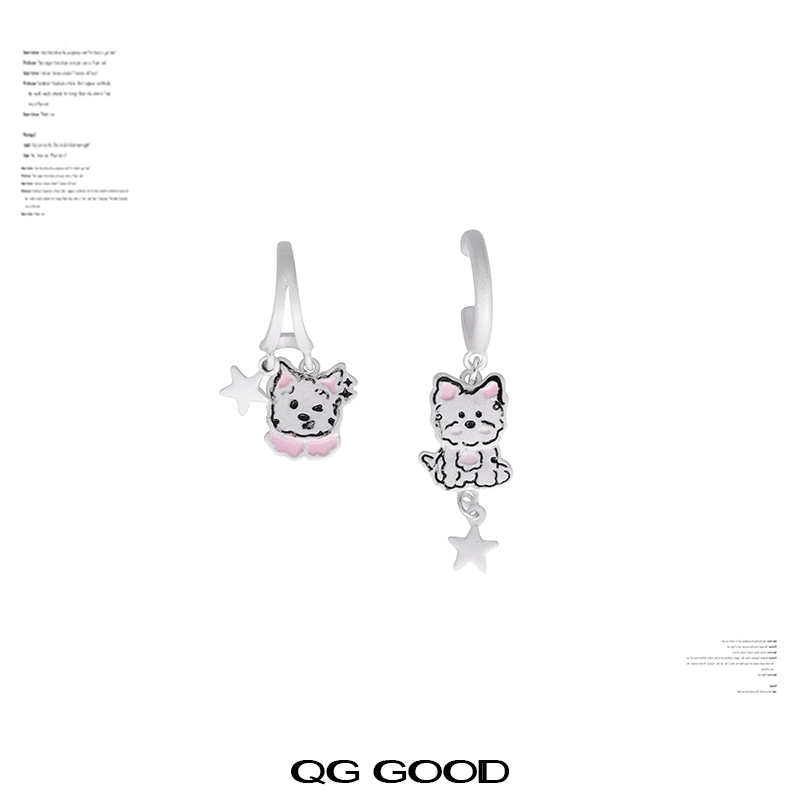 可爱卡通小狗耳环女轻奢小众设计感高级感耳饰2025新款爆款耳坠