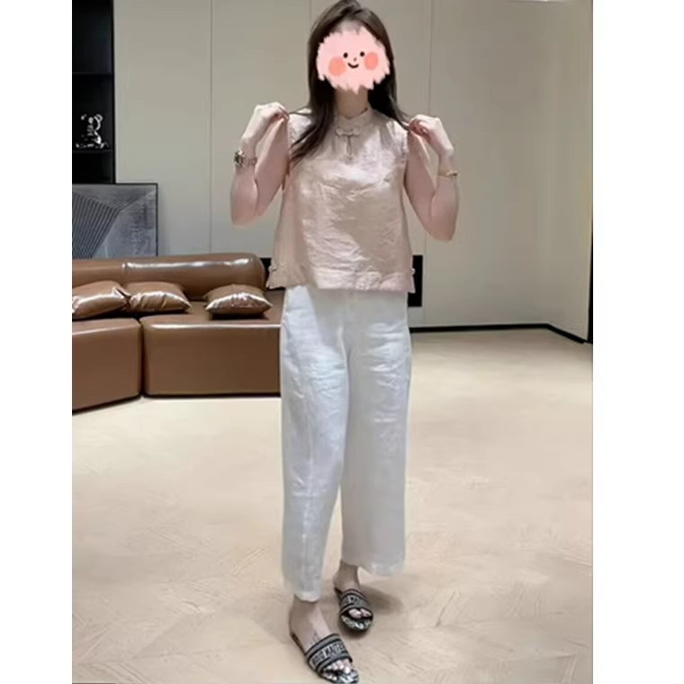 新中式盘扣无袖上衣九分阔腿裤