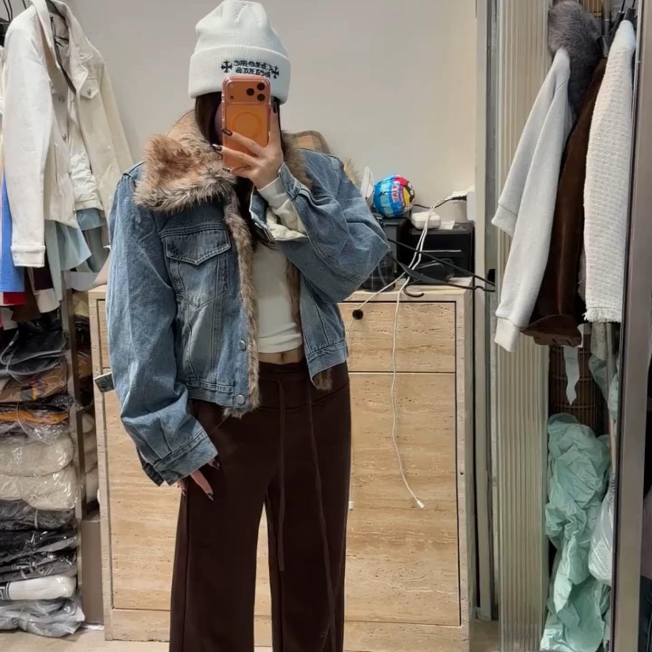 韩版2025冬季新款毛领拼接短外套