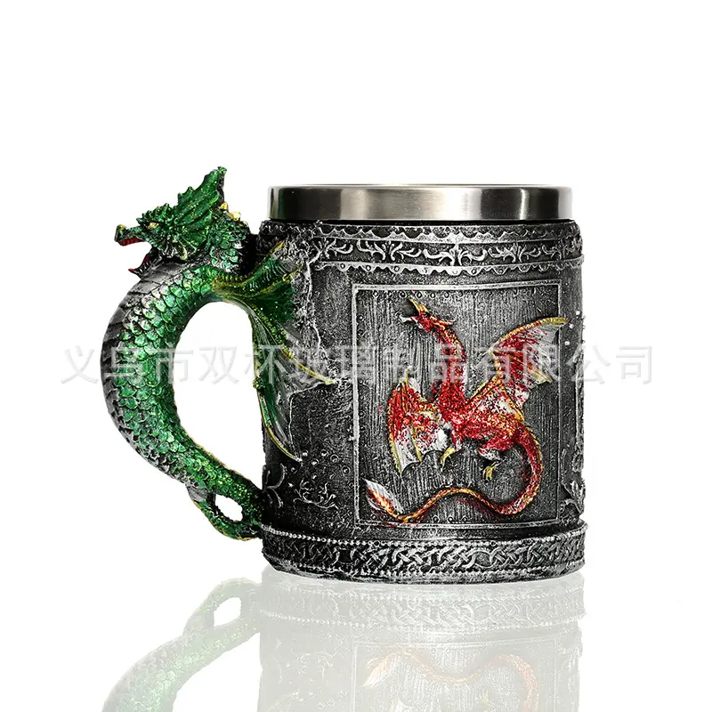 skull mug树脂不锈钢杯 3d立体飞龙创意咖啡杯。