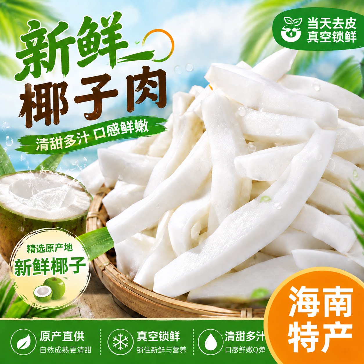 椰子鸡专用品质新鲜椰肉条商用