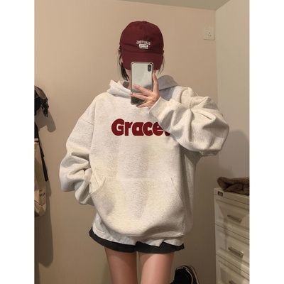 连帽卫衣外套女款2025爆款大码宽松慵懒风加绒加厚保暖秋冬季帽衫