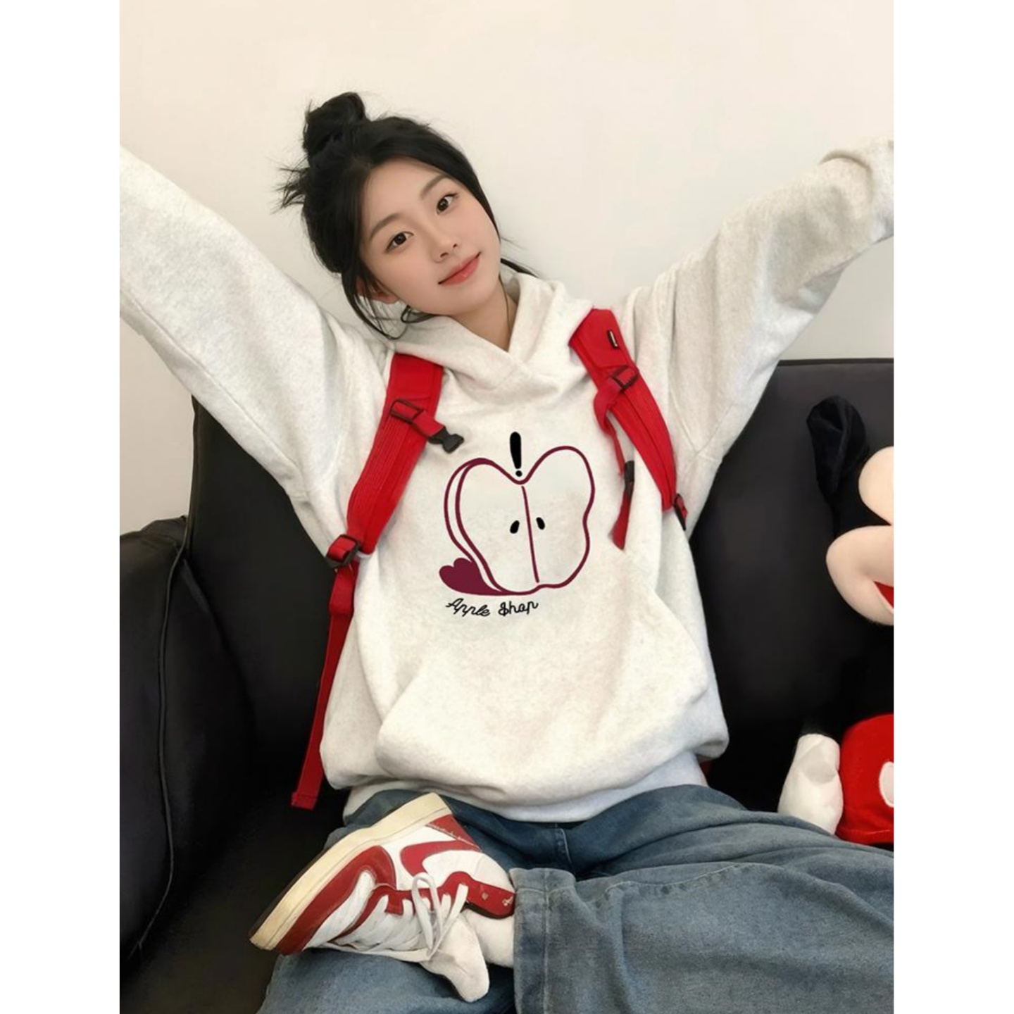 宽松连帽卫衣女白灰色2025新款保暖秋冬季慵懒风加绒加厚大码上衣