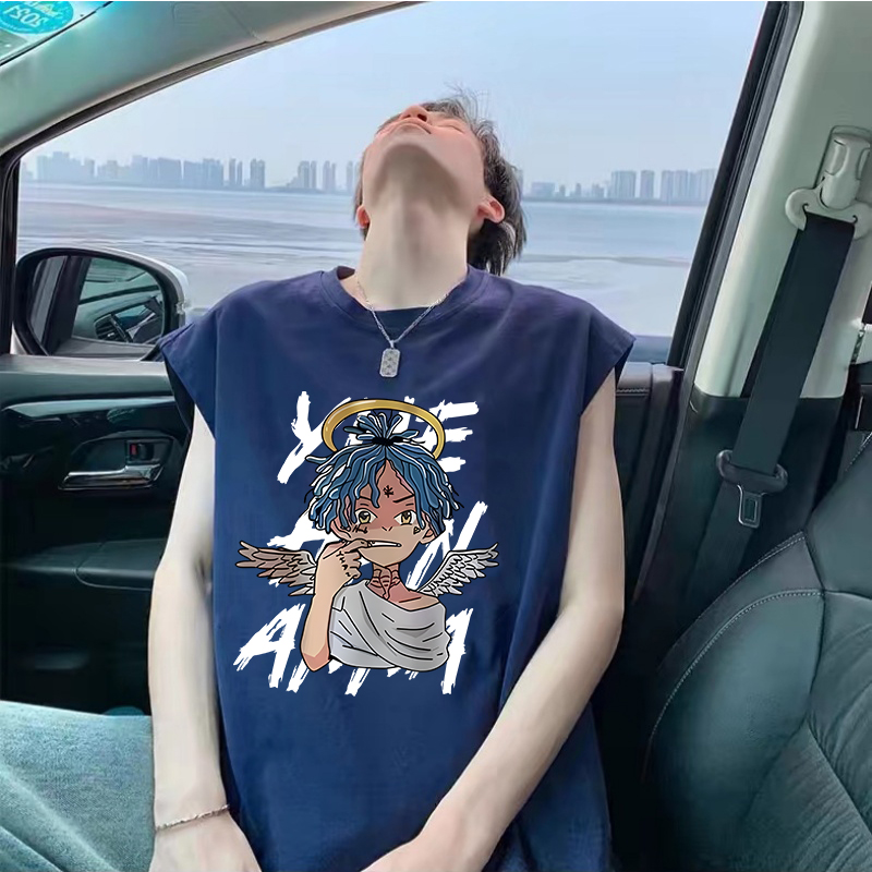 夏季新款潮流美式痞帅大码无袖T恤重磅纯棉宽松大码背心男款上衣