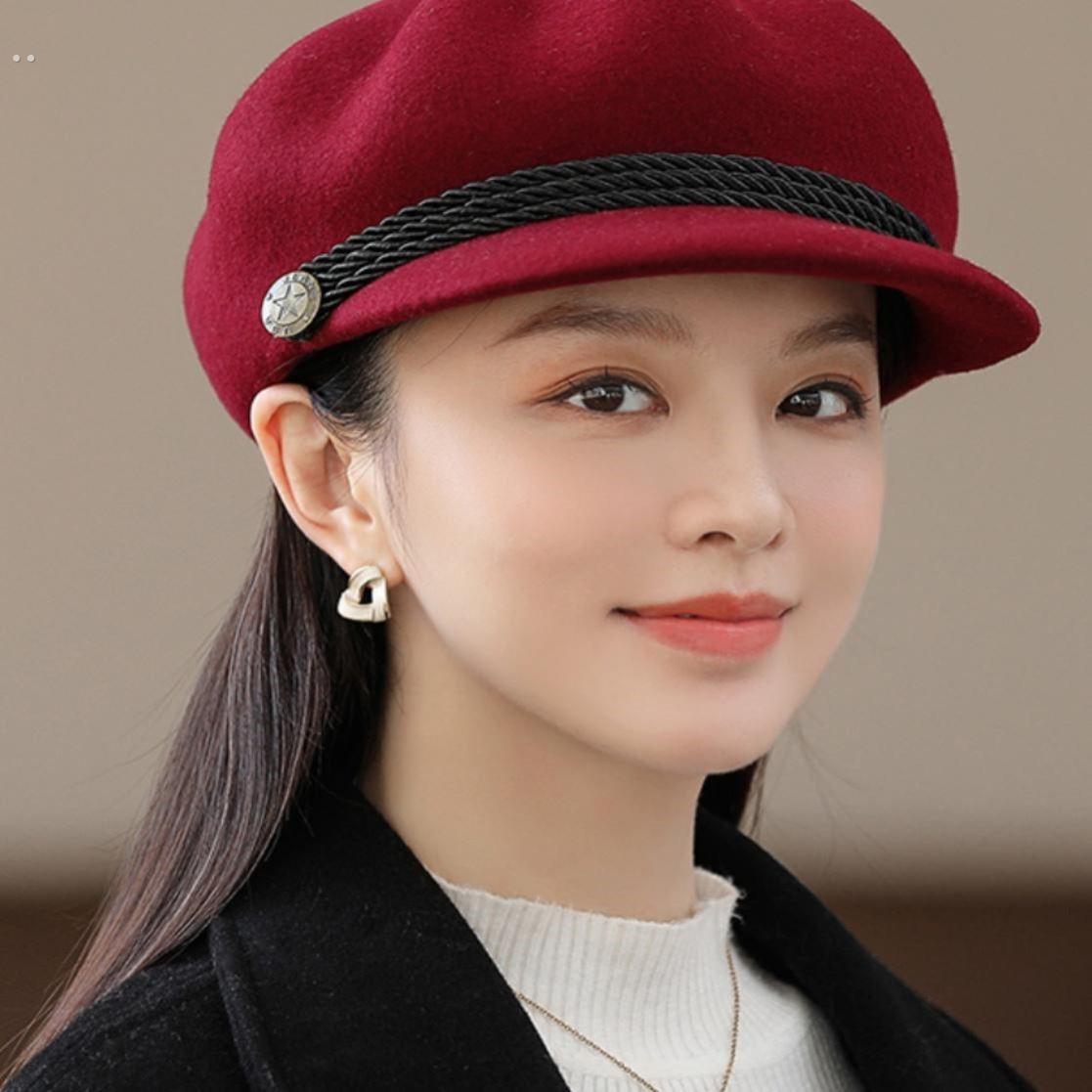 女帽子洋气时髦贝雷帽时尚绵羊毛春秋冬帽子洋气鸭舌帽百搭八角