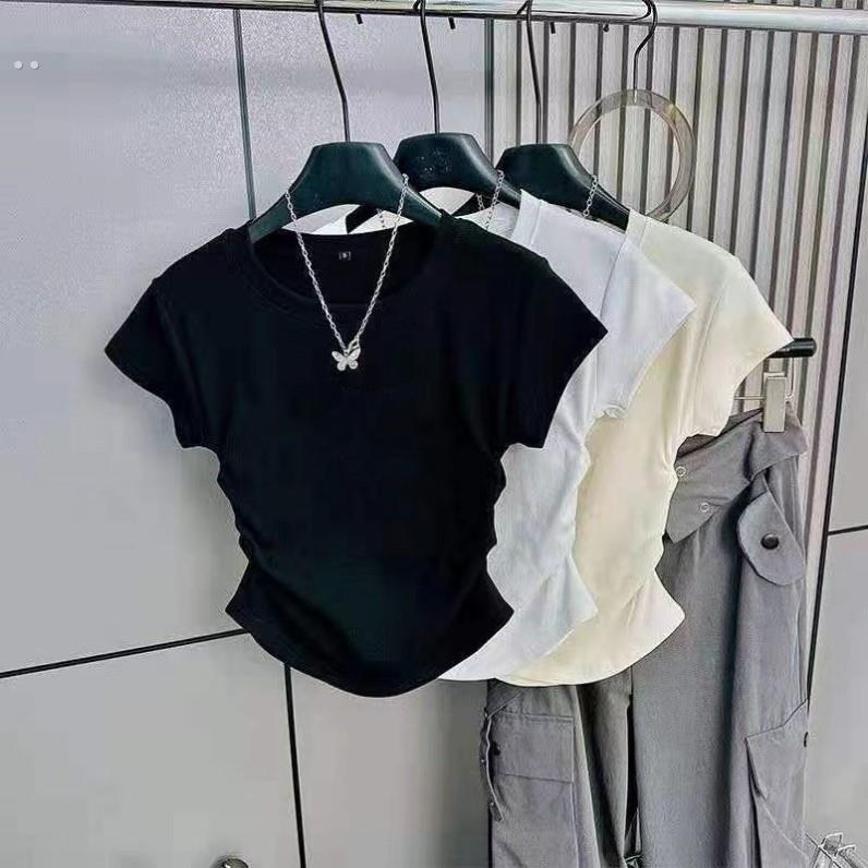 法式方领洋气紧身夏季短袖t恤女ins显瘦小个子短款正肩夏天上衣