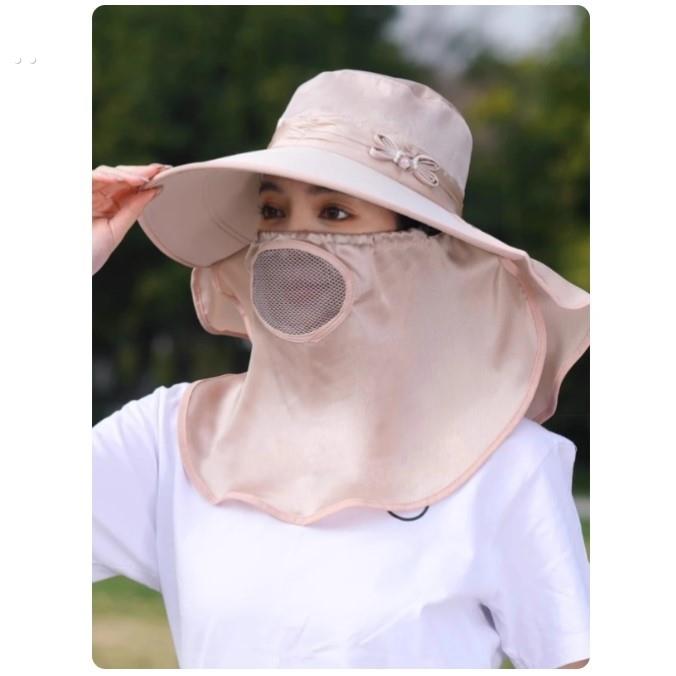 大檐遮阳帽女夏季防晒遮脸采茶帽子透气薄款凉帽户外骑车太阳帽潮