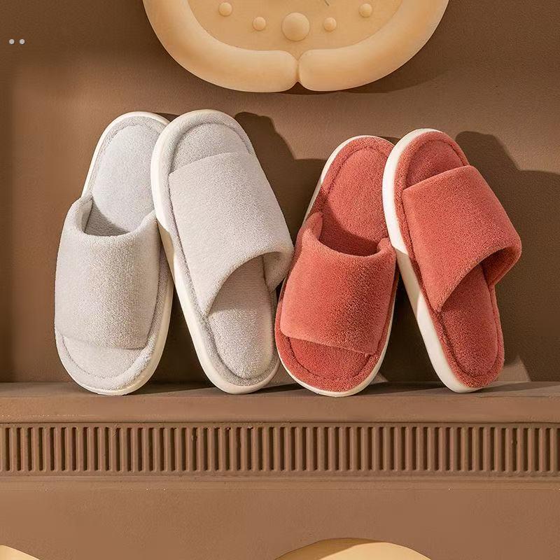 秋冬季露趾棉拖鞋女士居家室内办公室宿舍防滑加厚保暖情侣棉拖鞋
