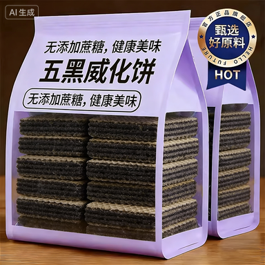央妈推荐五黑威化饼干官方旗舰店无蔗糖五谷杂粮糖尿病人专用零食