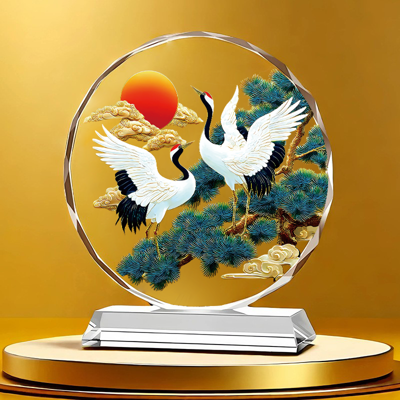 松鹤延年水晶摆件福寿安康桌面客厅玄关乔迁开业吉祥如意装饰摆台