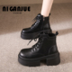 厚底增高马丁靴女2025秋冬新款 百搭英伦风超火骑士机车短靴小码
