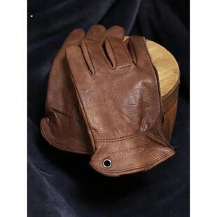 牛皮摩托车手套棕色真皮旧马术全年覆古男子户外露营登山和骑自行