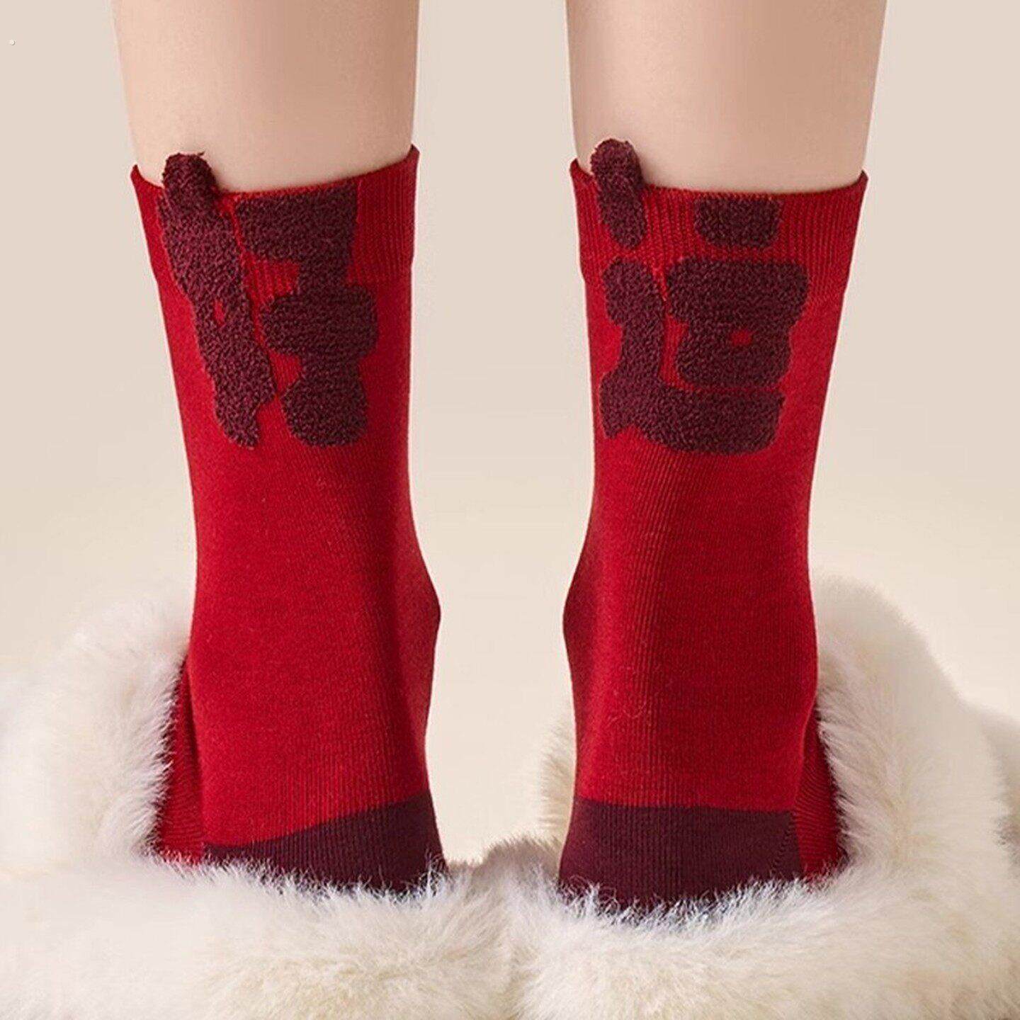 新年红本命年红袜子红色男女中筒袜冬季新年袜长袜2026新款爆款