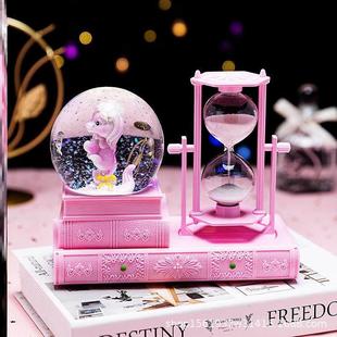 水晶球女孩流沙计时器防摔独角兽音乐盒沙漏客厅酒柜饰品装饰摆件