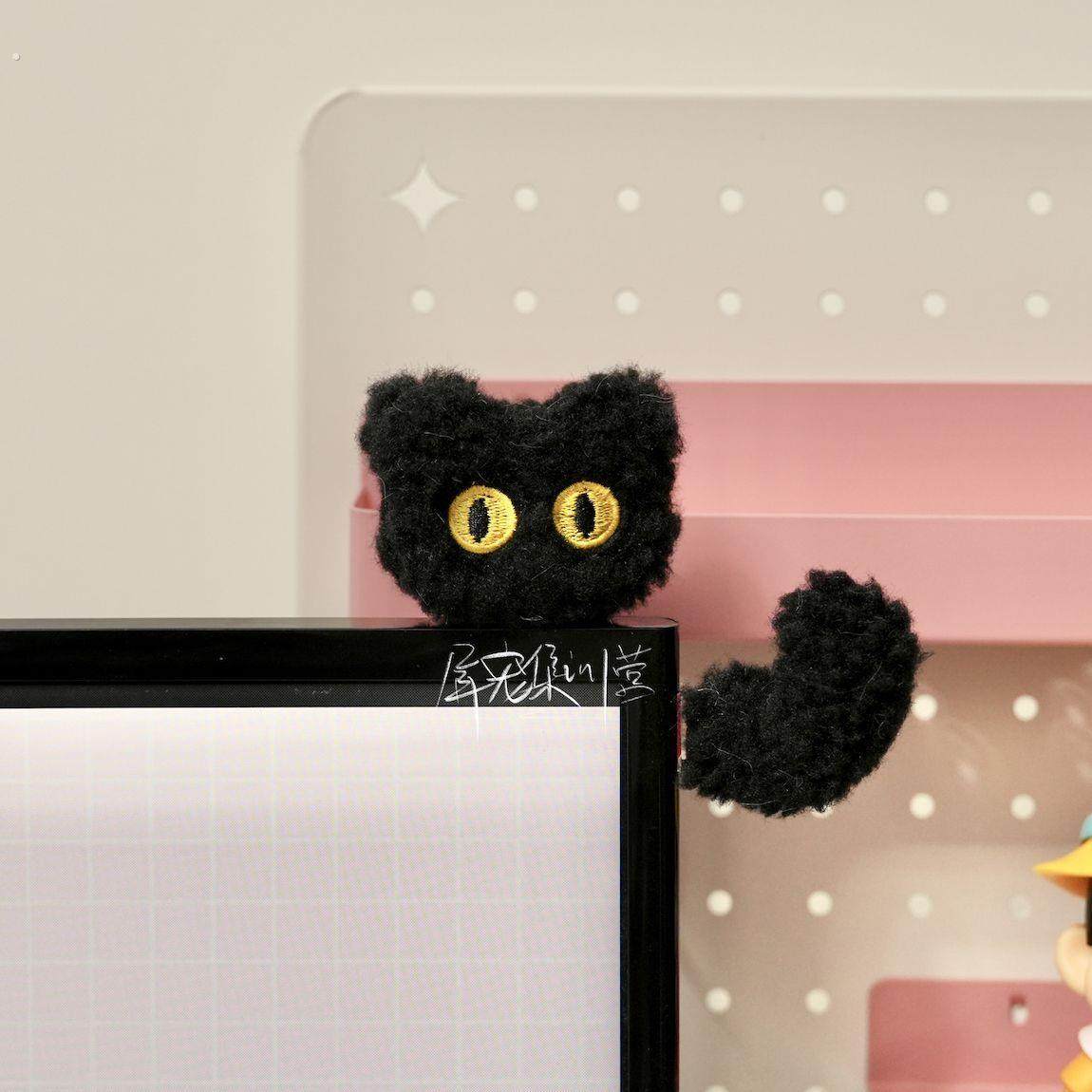 电脑显示器边框装饰猫咪显示器配件 屏幕毛绒摆件 办公桌面装饰