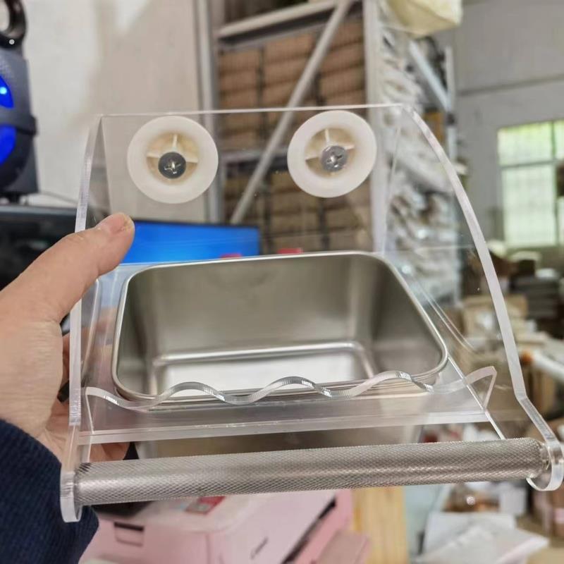 鹦鹉亚克力不锈钢食盒防撒高颜值牡丹玄凤鸟食盒鸟用品