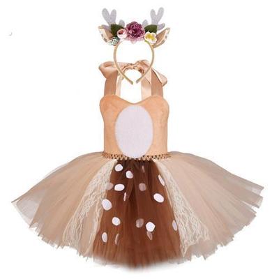 欧美麋鹿梅花鹿儿童连衣裙圣诞节可爱小鹿仙子儿童节表演服饰